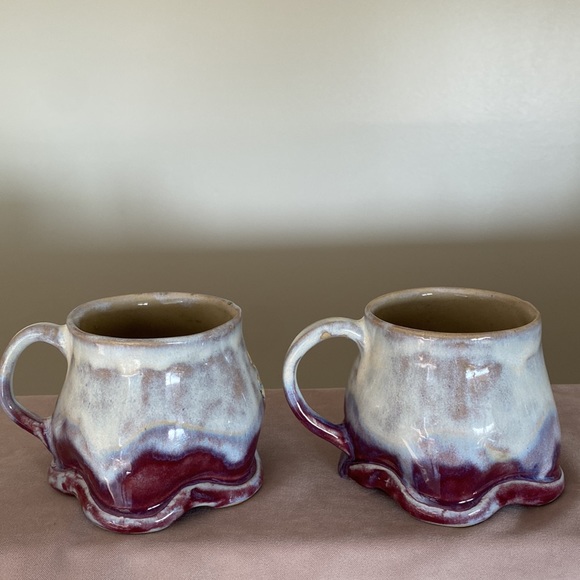 2  x Wheel thrown mugs shaped by hand into unique shapes 16 Oz - Picture 4 of 11